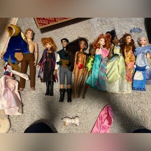 Lot of Disney princess dolls and boy dolls beauty and the beast Flynn Ryder Olaf